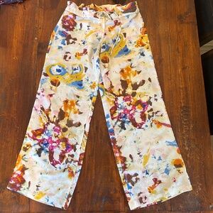 Pure Sage Wide-Leg Multicolor Abstract Melted Print Lightweight Pants Trousers S